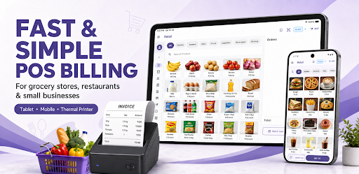 QuickBill POS billing on tablet and mobile with thermal printer
